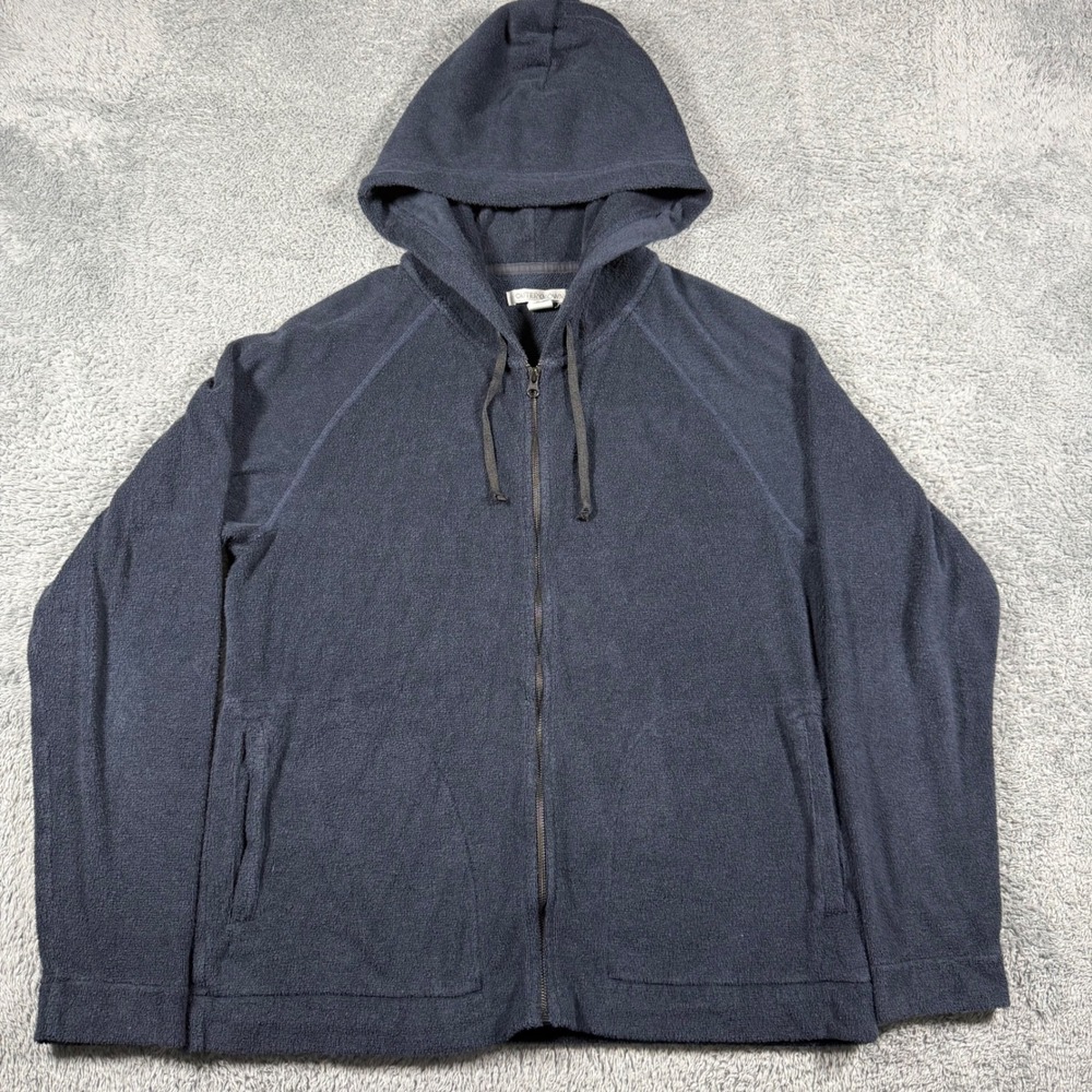 Outerknown Hightide Zip Hoodie Mens XL Navy Blue Terry Cloth Raglan Full Zip